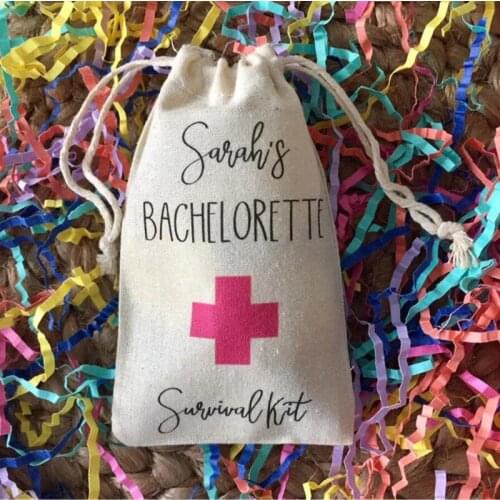 Custom any text Set of 10 Bachelorette Survival Kit Favor Bags - Party Hangovers Kits wedding favor bags gift packs