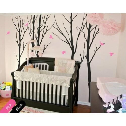 Tree Decals With Cute Birds Large Nursery Trees Wall Art Vinyl Wall Stickers For Nursery Kids Bedroom Home Decoration LL2369