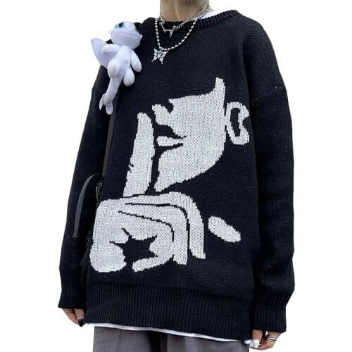New Autumn Sweater Women High Street Style Sweater Harajuku Cartoon Anime Sweater Loose Round Neck Pullover Vintage Man Sweater