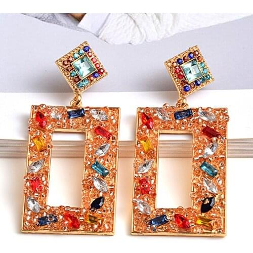 New Geometric Metal Colorful Crystal Handmade Beads Long Earrings High-quality Fashion Dangle Drop Earring Jewelry Accessories