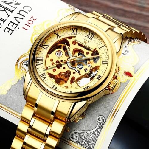 New Mens Automatic Mechanical Watches Coated Glass Scratch & Water Resistant Hollow Skeleton Business Relogio Masculino