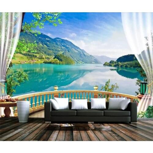 Beibehang Custom wallpaper 3D photo mural forest balcony lake blue sky clear water white clouds river wallpaper papel de parede