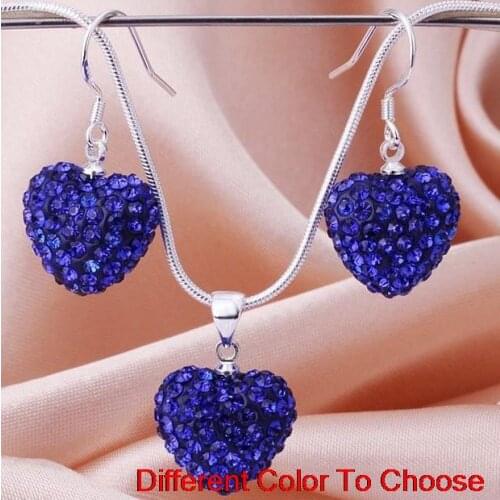 Rg34de rhinestone multicolor ab clay heart Silver Plated snake chain Crystal crystal set earrings Necklace Women men gift