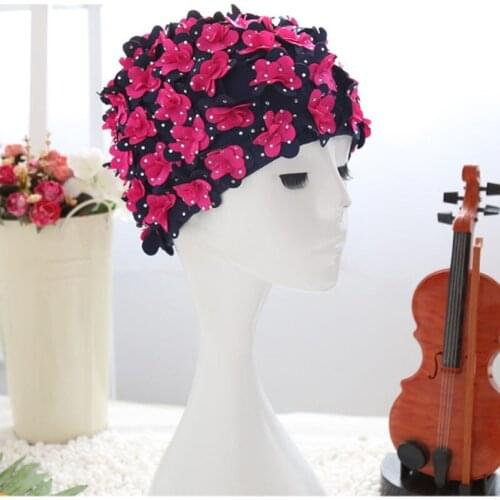 Adult Swimming Cap Floral Pearl 3D Flower Design Swimming Hat Ear Protection Free Size Women Bathing Caps Hats