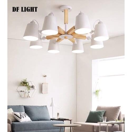 Nordic Wooden Rotatable E27 LED Chandelier Iron Light for Dining Room Living Room Bedroom Hotel Apartment Deco Lamp Factory Sale