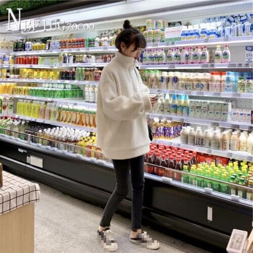 Turtleneck Thick Imitation Lambswool Zipper Women Sweatshirts New Autumn Winter Korean Fashion Female Sweatshirt