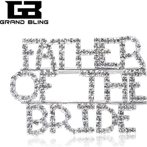 Unique Bride Gift Crystal Wedding Theme Jewelry "FATHER OF THE BRIDE" Brooch Pin