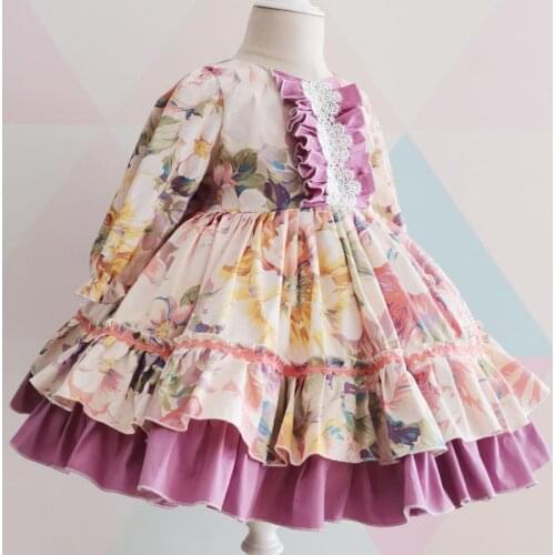 Vintage baby girl Spanish floral printed lolita princess dress kids Christmas party ball gown Turkey dress