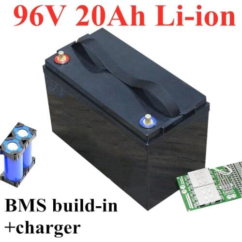 Waterproof portable 26S 96V 20Ah lithium ion battery pack with BMS for ebike motorcycle mortorhome + 3A Charger