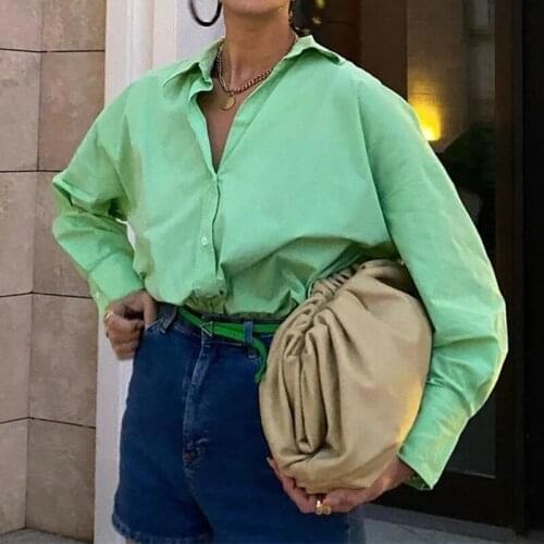 2021 Fashion Solid Oversize Shirt Office Ladies Long Sleeve Turn-Down Collar Loose Blouses Holiday Spring Autumn Casual Tops