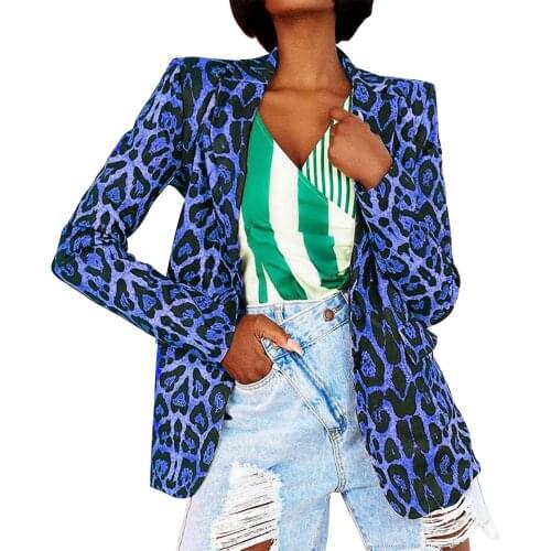 2021 Blazer Women Oversized Suits Jackets Ladies Loose Long Sleeve Suit Casual Leopard Print Short Single Button Top Mujer