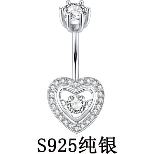 925 sterling silver heart cubic zircon belly button ring fashion piercing body jewelry for women
