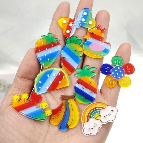 10pcs/lot kawaii flat back resin cabochons rainbow color flowers smile cloud for Girls DIY hairband hairpin hair bow Accessories