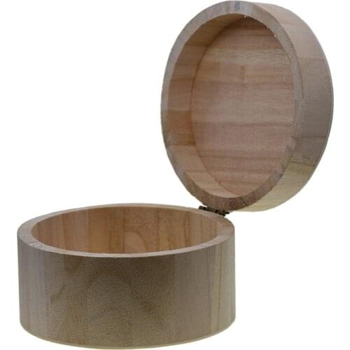 2Set Wood Trinket Jewelry Storage Box Unpainted Wooden DIY Round Wood Craft
