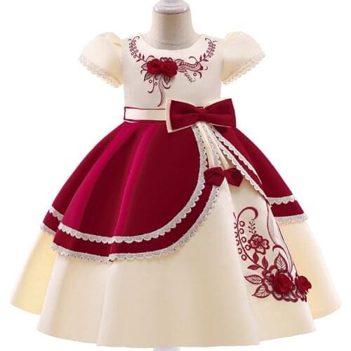 2021 Formal Kids Vintage Embroidery Dress For Girl Children Costume Prom Party Princess Dresses Girls Vestido Short Sleeve Gown