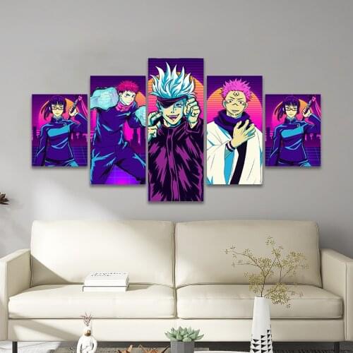Anime jujutsu kaisen 5 Piece Poster Pictures Home Decoration Paintings Canvas HD Prints Wall Art Modular Living Room