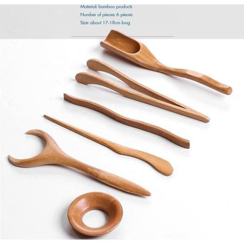 Bamboo Wooden Tea Accessories Chinese Kungfu Tea Ceremony Utensils Set Tea Needle, Tweezer, Clip, Strainer Gift for Tea Lovers