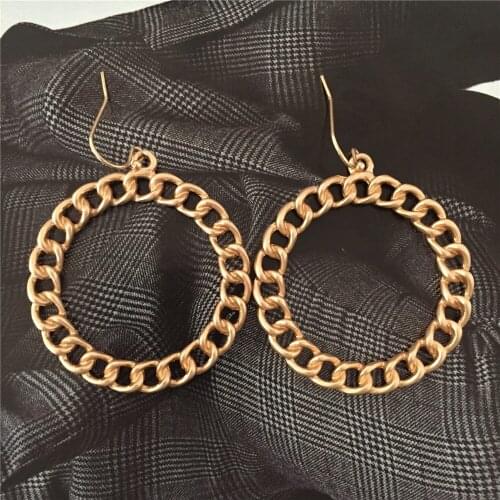 Bohemia Vintage Gold Color Chain Shape Round Circle Drop Earrings For Women Girl Elegant Casual Gorgeous Jewelry Accessory