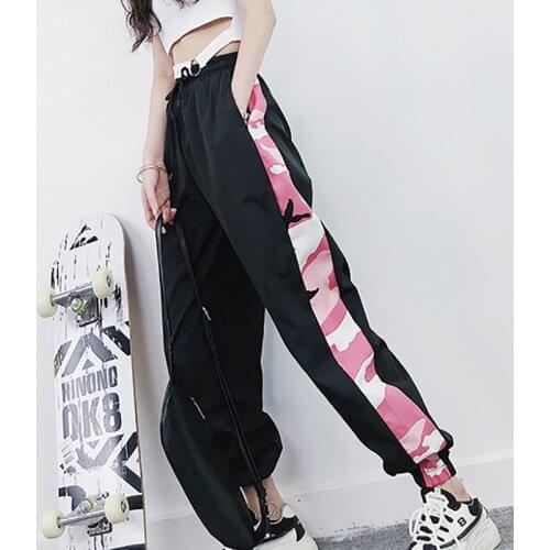 Pants For Casusal Loose Harajuku Pants Women High-Elastic Sports Side Print Pant Feet Nine Points Pants New