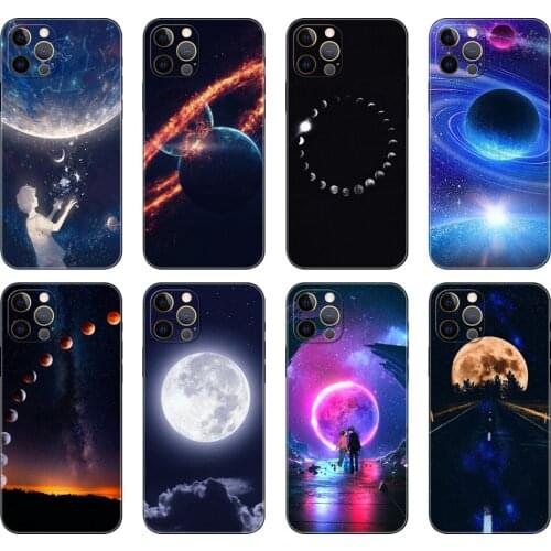 Black tpu case for iphone 5s se 6 6s 7 8 plus 10 XR XS 11 12 mini pro MAX back cover Sky Space planet Moon stars Unique Design