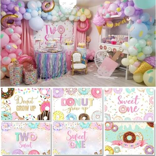 Donuts Sweet Two 1st Birthday Party Backdrop for Photography Baby Shower Girl Decor Banner Photo Props Studio Booth Background