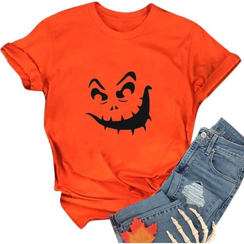 Halloween Pumpkin Face Smile Print T-shirts Woman Tshirt Graphic Tee Women Streetwear Tops For Women Fashion Mujer Camisetas G4