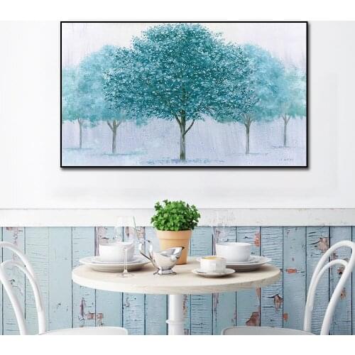 Modern Abstract Blue Tree Print On Canvas Wall Art Painting for Living Room Decoration Oil Painting Landscape Picture Home Decor