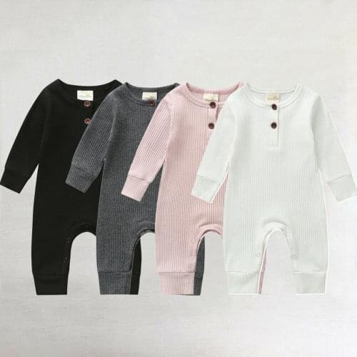 2019 Baby Spring Autumn Clothing Newborn Infant Baby Boy Girl Cotton Romper Knitted Ribbed Jumpsuit Solid Clothes Warm Outfit