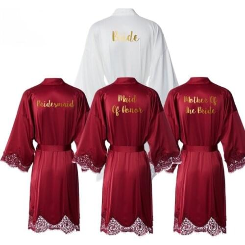 Matt Satin Lace Robe Bridal Gown Women Wedding Bride Robe Bridesmaid Robes Bridal Robes Bride Team Burgundy