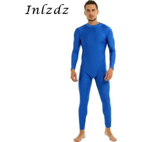 Mens Adults Gymnastics Leotard Dance Bodysuit Well Fit Mock Neck Long Sleeve Dancewear Skin-Tight Solid Color Unitard Bodysuit