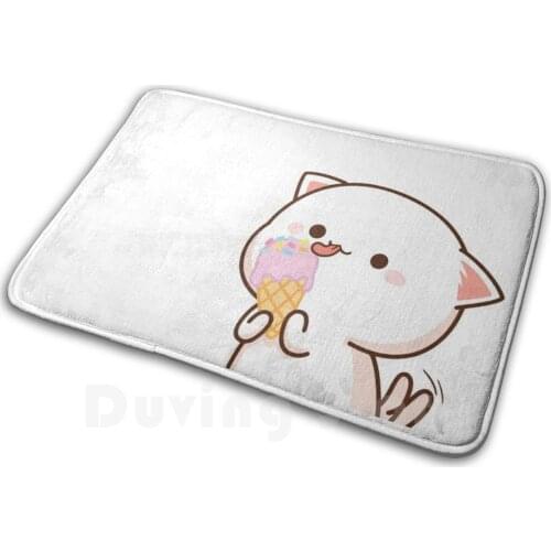 Peach And Goma Mochi Cat Ice Cream Soft Non-Slip Mat Rug Carpet Cushion Peach Cat Goma Mochi Cat Kitty Cute Romantic