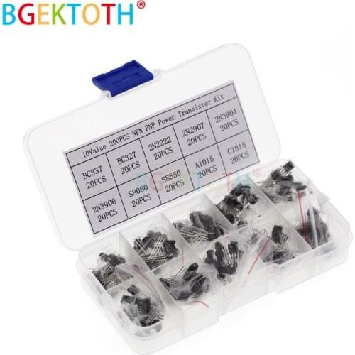 200PCS 10 Values NPN PNP Power Transistors Assortment Kit(BC337 BC327 2N2222 2N2907 2N3904 2N3906 S8050 S8550 A1015 C1815)