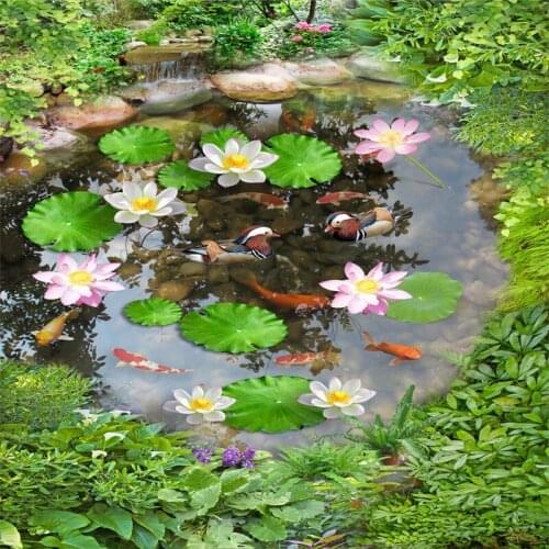 Beibehang Lotus wall panel custom 3d flooring self adhesive mural wallpaper 3d floor tiles kitchen photo wallpaper for bathroom