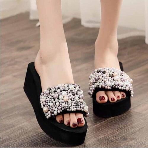 New Flip Flops Summer shoes woman Beach Sandals Womens Slippers Female Flat Sandals Rhinestone wedge pantoufle femme