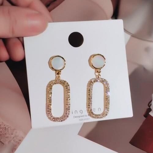 New hot fashion brand jewery Exaggerated geometric rectangle with crystal earrings for women shiny side style earring for gift
