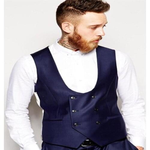 New Groom Vest Navy Blue Groomsmens/Best Man Vest Custom Made Size and Color Double-Breasted Wedding/Prom/Dinner Waistcoat