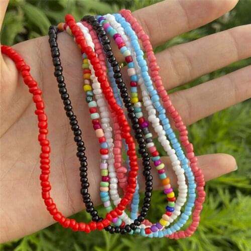 Bohemian Bead Strand Choker Necklace Colorful Handmade Short Beaded String Necklace for Women Collar Handmade Jewelry