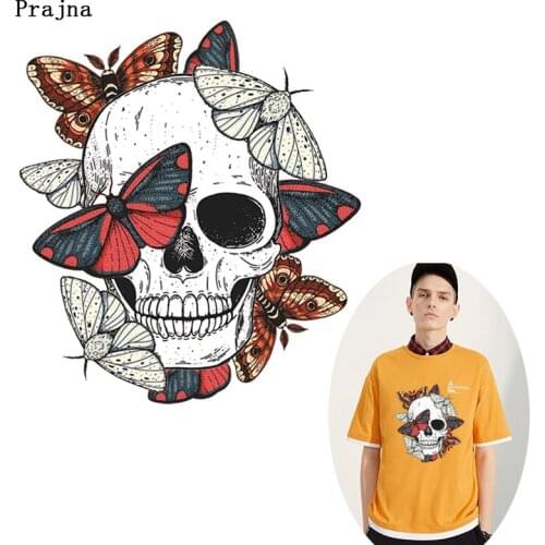 Prajna Skull Patch Iron On Heat Transfer Punk Patches For Clothes Jacket Coat Badges Heat Transfer Vinyl Sticker On Iron Clothes