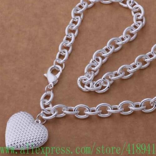 Silver Plated Necklace, Silver Plated fashion jewelry Stereoscopic pattern heart-shaped necklace /eyganpna bziakqpa AN747