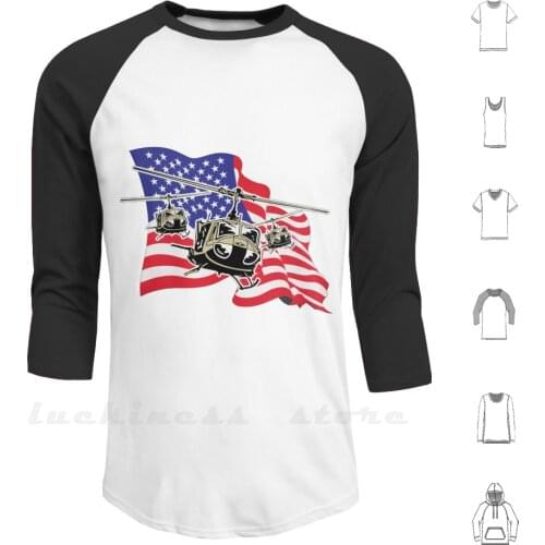 American Flag Helicopters Hoodie Long Sleeve Helicopter American Flag Vietnam Huey Bell Rotor Pilot War Patriot