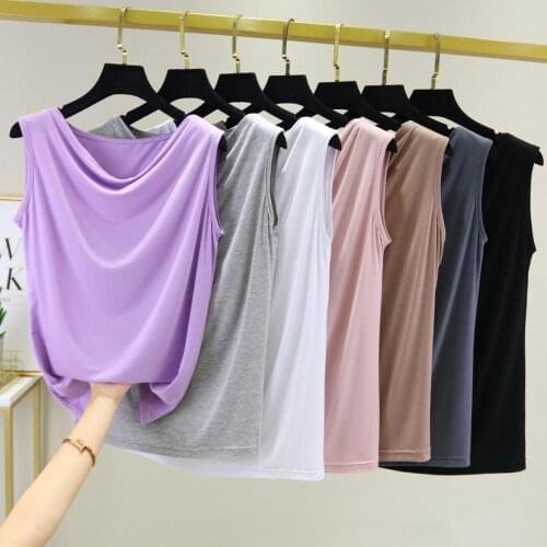 Elastic womens top Lady Modal sleeveless V-neck top woman tshirt all match Basic t-shirt black gray white color woman tshirt