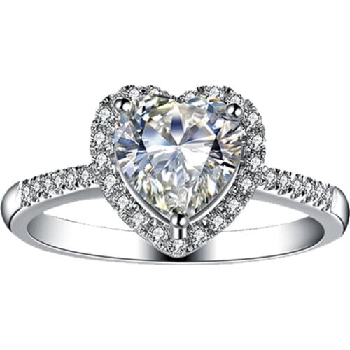 Heart-shaped Full Diamond S925 Sterling Silver Ring Women Engagement Wedding Party Creative Gift Luxury Cute Delicate Romantic