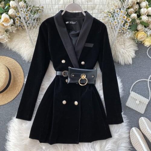 Spring Women Outerwear Coat Jackets Tailored Suits Black Velvet Office Ladies Chic Slim Girl NW157