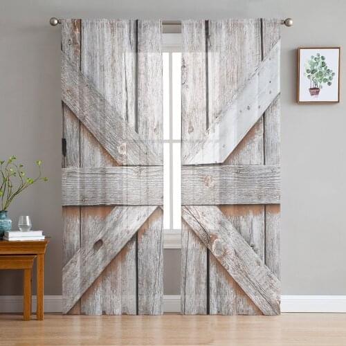 Country Farmhouse Wood Garage Barn Tulle Curtains for Living Room Bedroom Decoration Chiffon Sheer Voile Kitchen Window Curtain