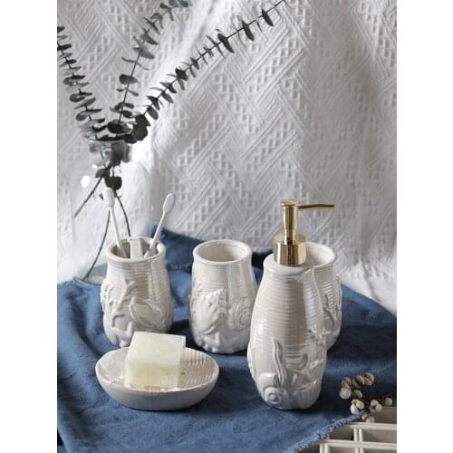 Pearl White Light Luxury Ceramic ins Bathroom Five-piece Wash Set Bathroom Supplies Mouthwash Cup Toothbrush Holder Bathroom Set