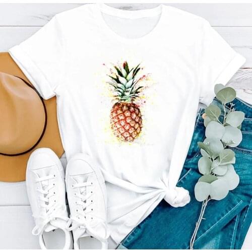Women Clothing Cartoon Pineapple Fruit Beach Summer Fashion Short Sleeve Clothes Print Tshirt Female Tee Top Graphic T-shirt