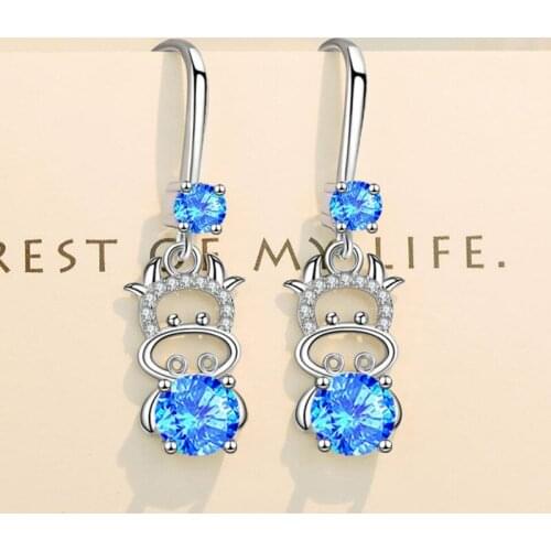 KOFSAC 2021 Cute Calf Earrings Women Gift Present Shiny Zircon Cattle Earring Girl Jewelry Romantic Valentines Day Accessories