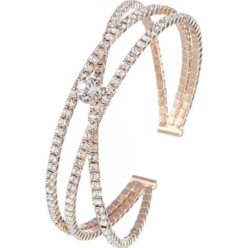 YFJEWE Trendy Crystal Bracelet Bangle Female Fashion Wedding Jewelry Gold color Rhinestone Bangles Bracelets For Women B280