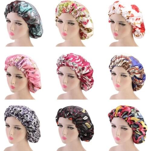 Women Double Layer Silky Hair Caps Cover Wave Night Rags Floral Bonnet Salon Hat Turban Durag Headwrap Hair Styling Accessories