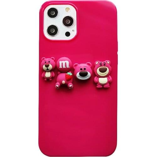 Womens Anti-Fall Cute Pink Strawberry Bear Phone Case for Iphone 7 8 X XS 11 12 Lovely Soft Phone Cover for Iphone 12 Pro Max